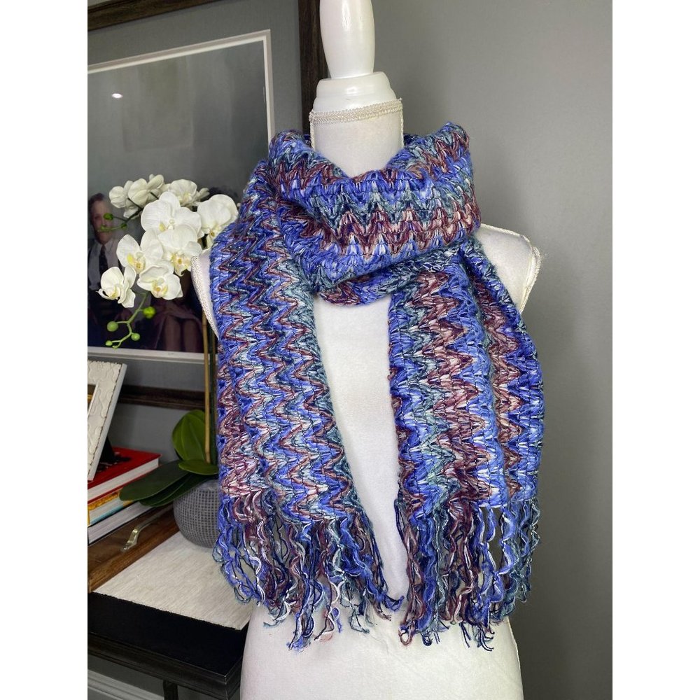 Missoni Chevron Wool Mohair Metallic Fringe Scarf - Picture 2 of 8